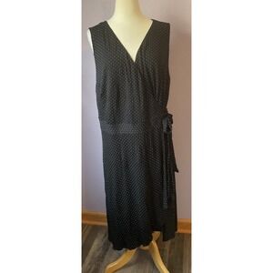 Loft Polka Dot Black V-Neck Wrap Dress Plus Size 24